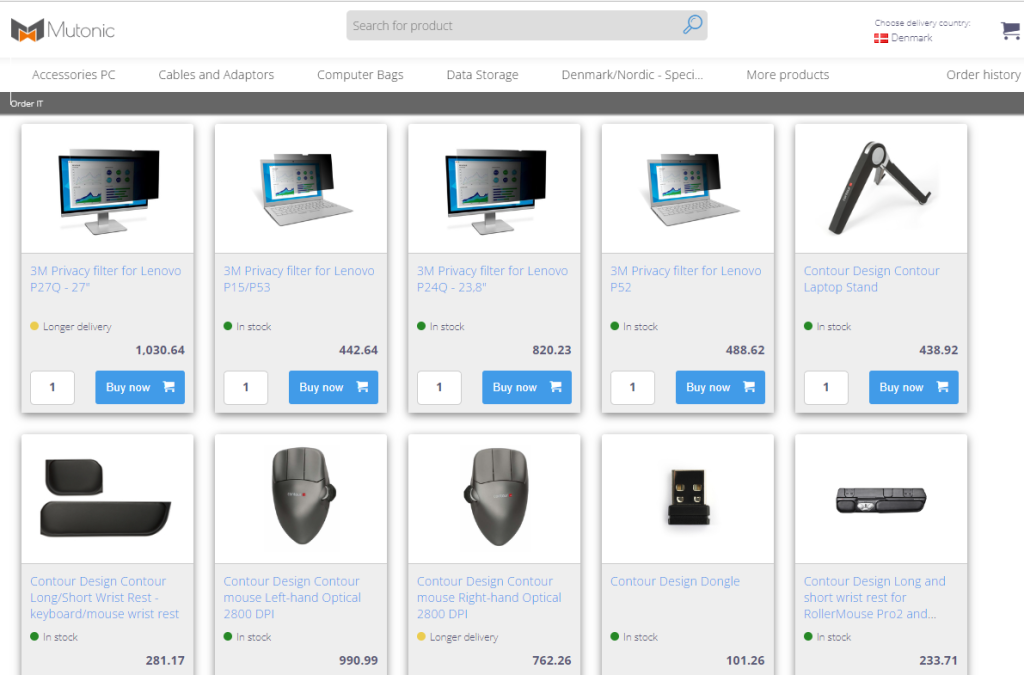 A photo of numerous IT products on the Mutonic platform. Mutonic is a smart and easy IT-procurement platform for companies.